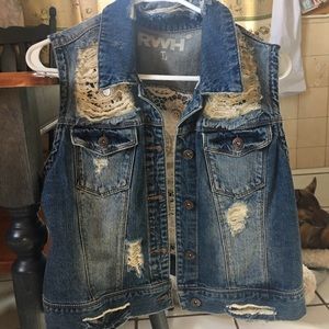 RWH Girls Blue Denim / Lace Vest, size 14